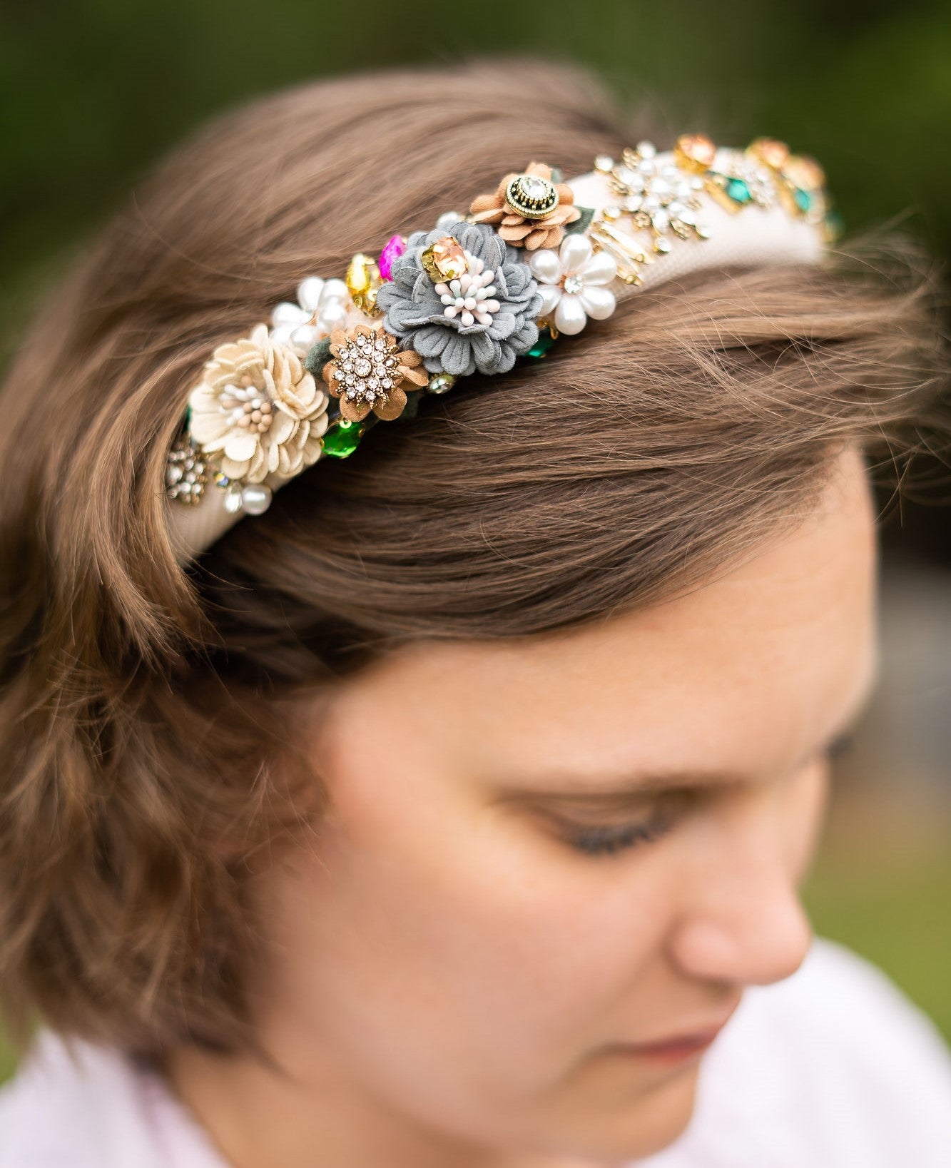 Girls Colorful Handmade Flower Hair Crown, Flower Cystal Headband