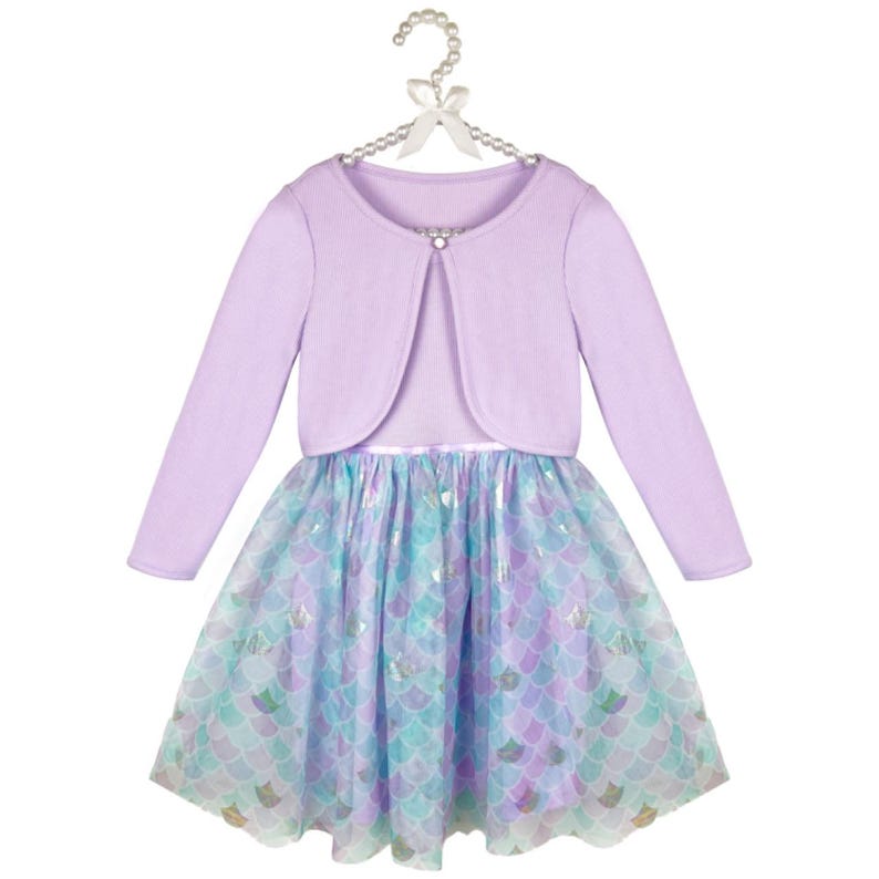 Lavender Mermaid Tutu Dress with Matching Long Sleeve Cardigan For 3-7 Years