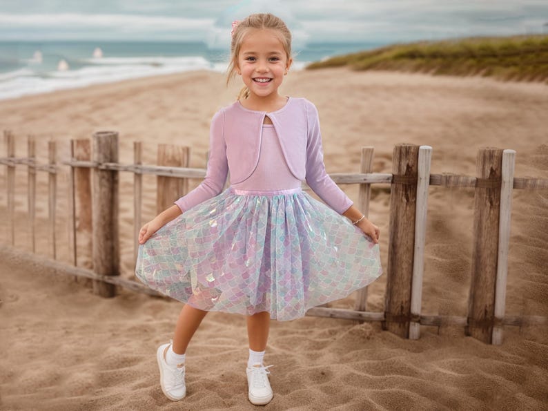 Lavender Mermaid Tutu Dress with Matching Long Sleeve Cardigan For 3-7 Years