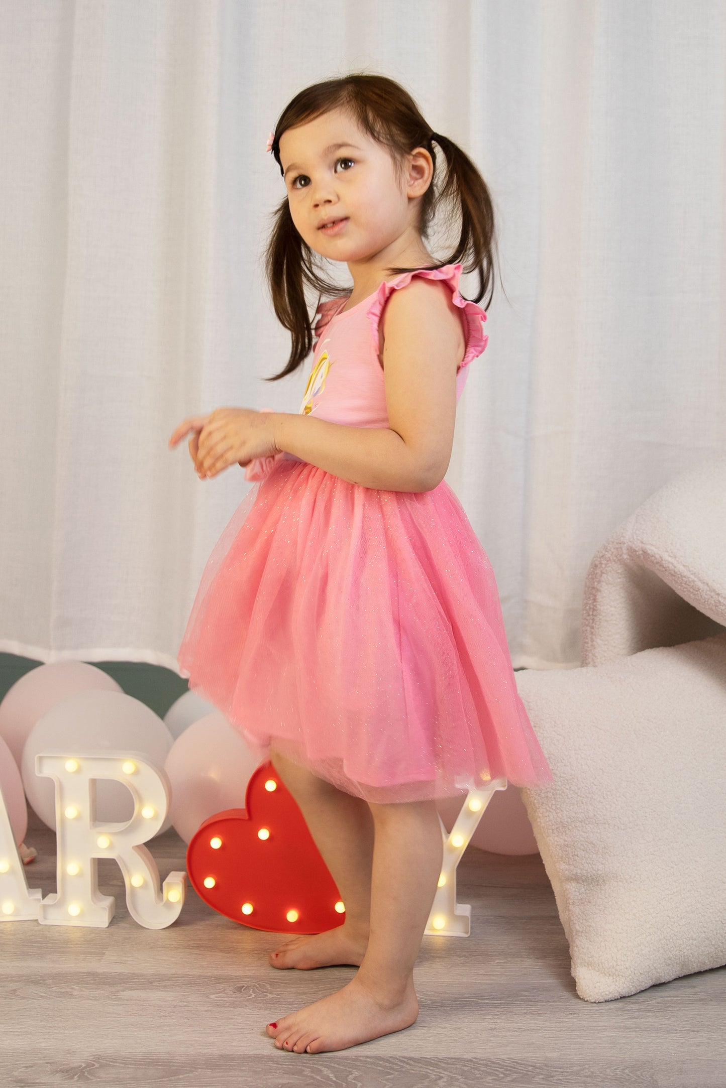 Girls Pink Floral Unicorn Tutu Dress with Free Matching Scrunchies