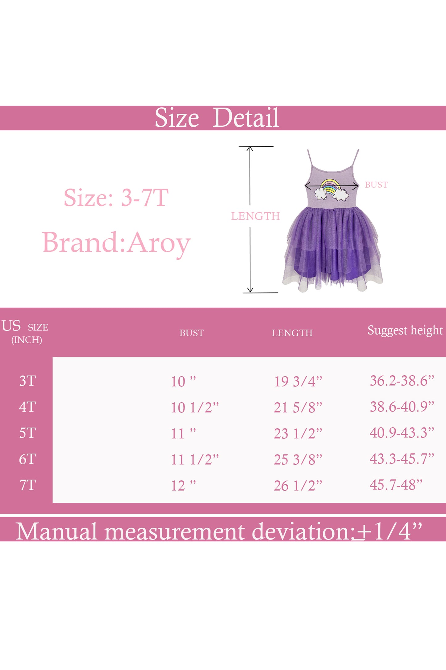 Girl's Purple Rainbow Tutu Dress for 3-7 Years #22008
