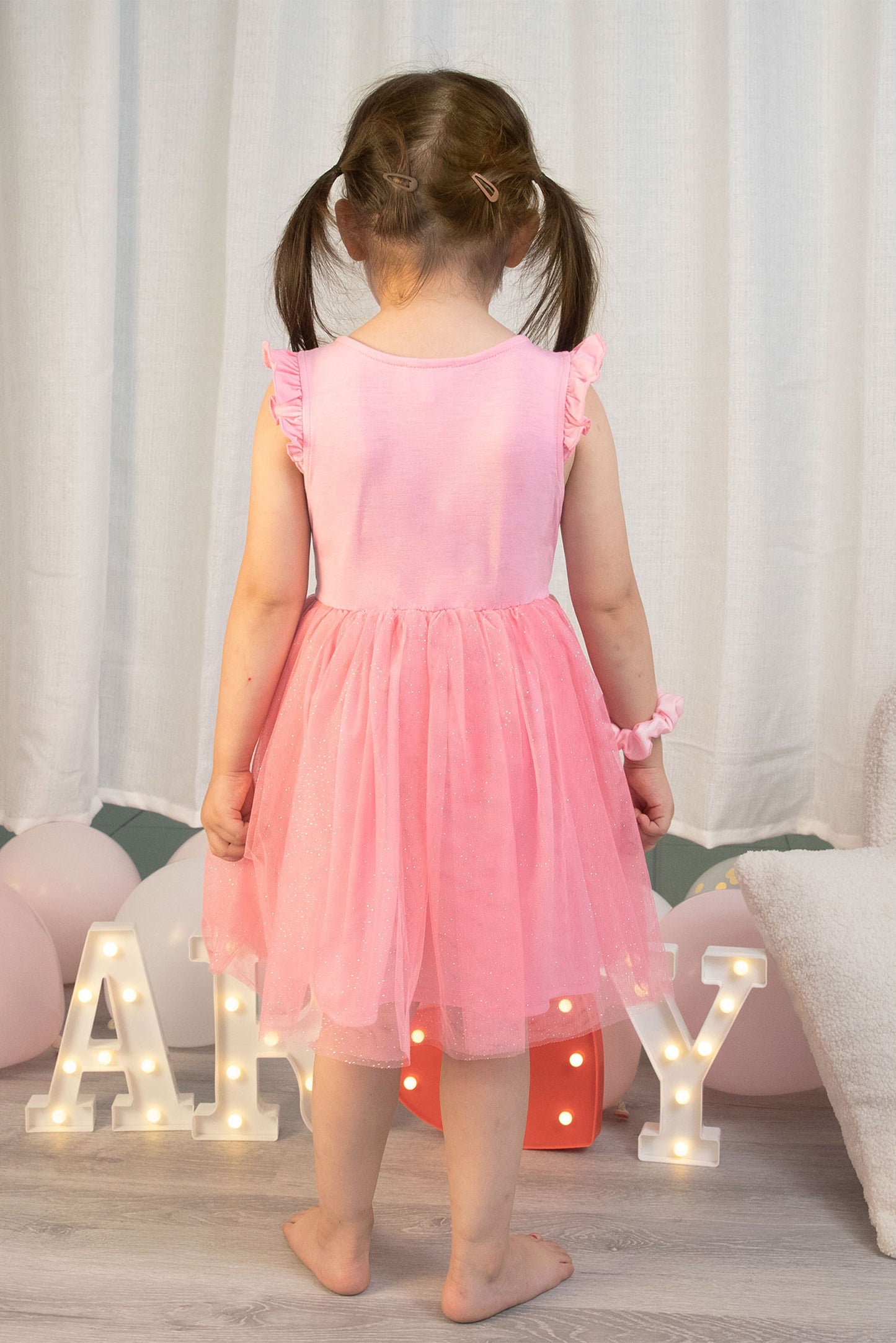 Girls Pink Floral Unicorn Tutu Dress with Free Matching Scrunchies