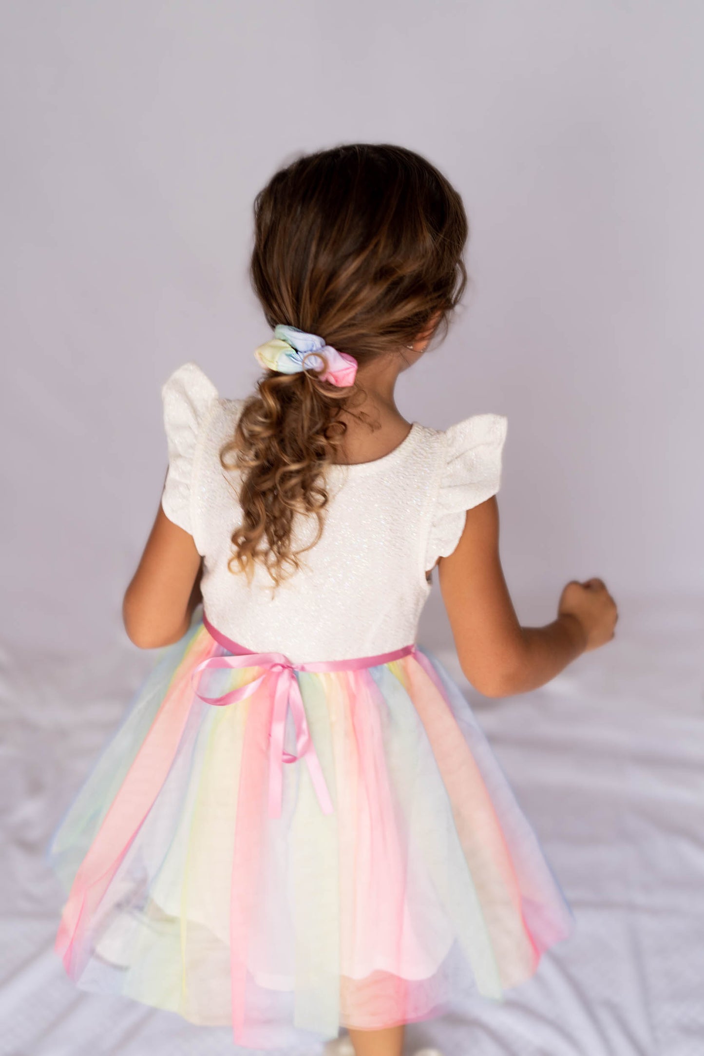 Girls Rainbow Tutu Dress for 3-7 Years With Free Rainbow Hair Scrunchies #22002