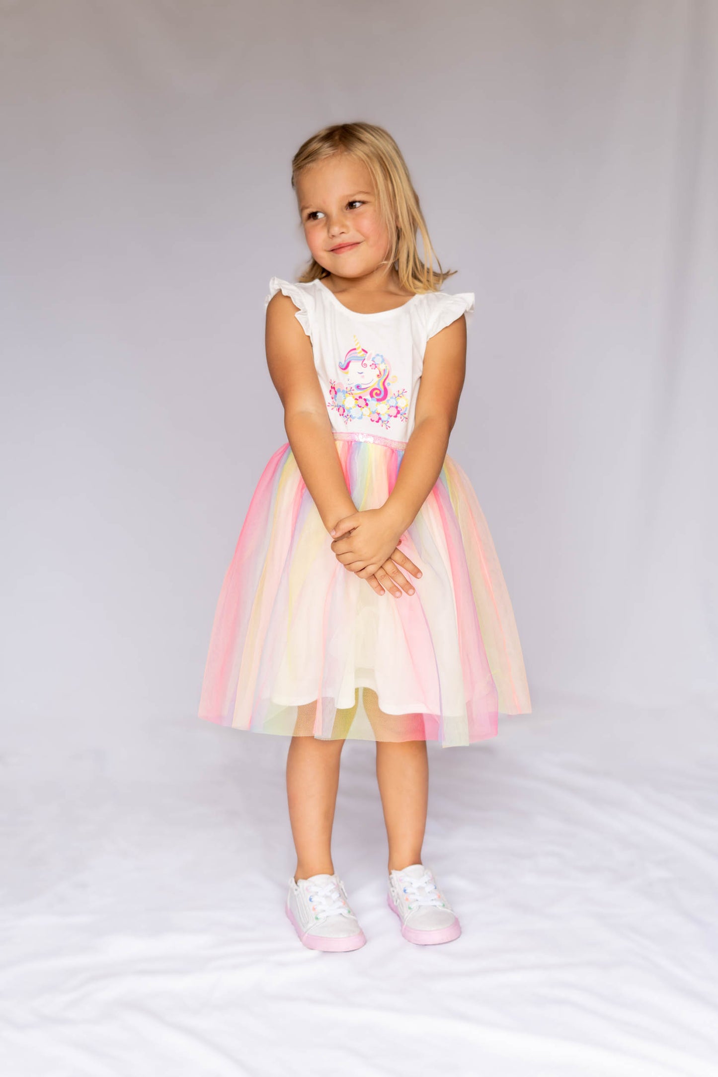 Girls Rainbow Tutu Dress for 3-7 Years With Free Rainbow Hair Scrunchies #22002