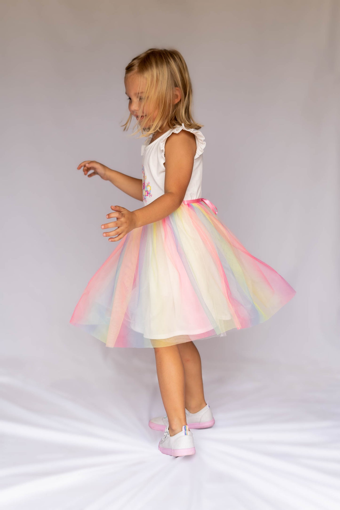 Girls Rainbow Tutu Dress for 3-7 Years With Free Rainbow Hair Scrunchies #22002