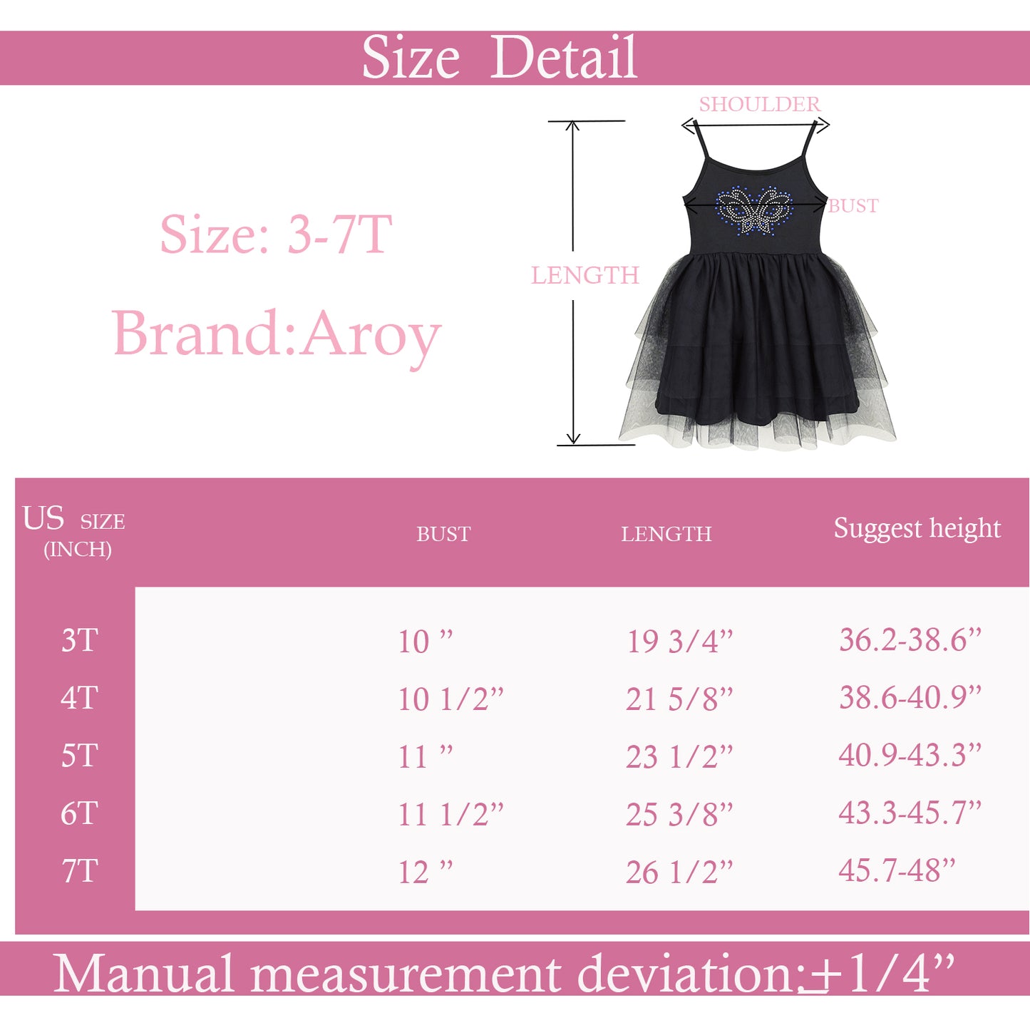 Girl's Black Butterfly Tutu Dress For 3-7 Years #22008