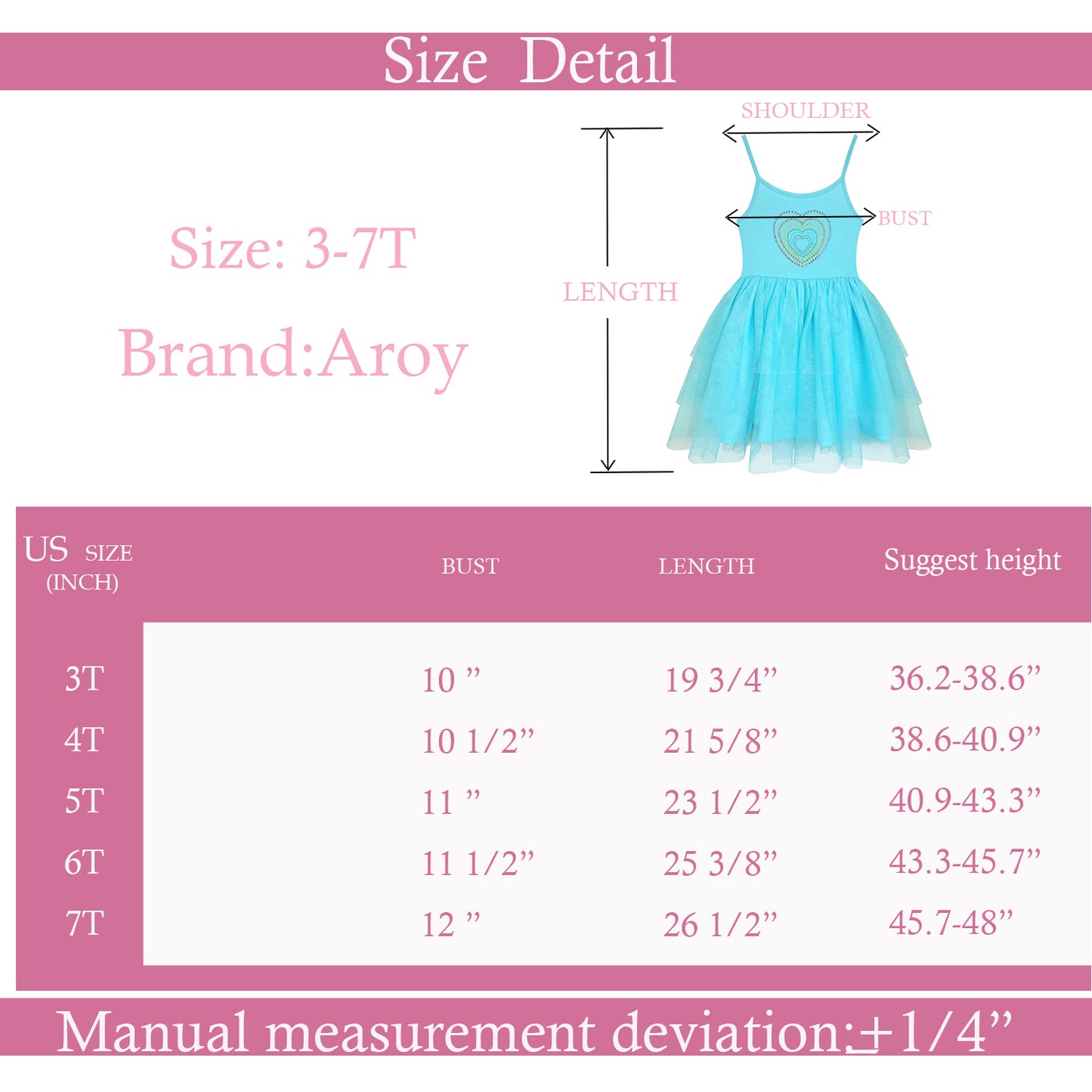 Girl's Blue Heart Tutu Dress For 3-7 Years #22008