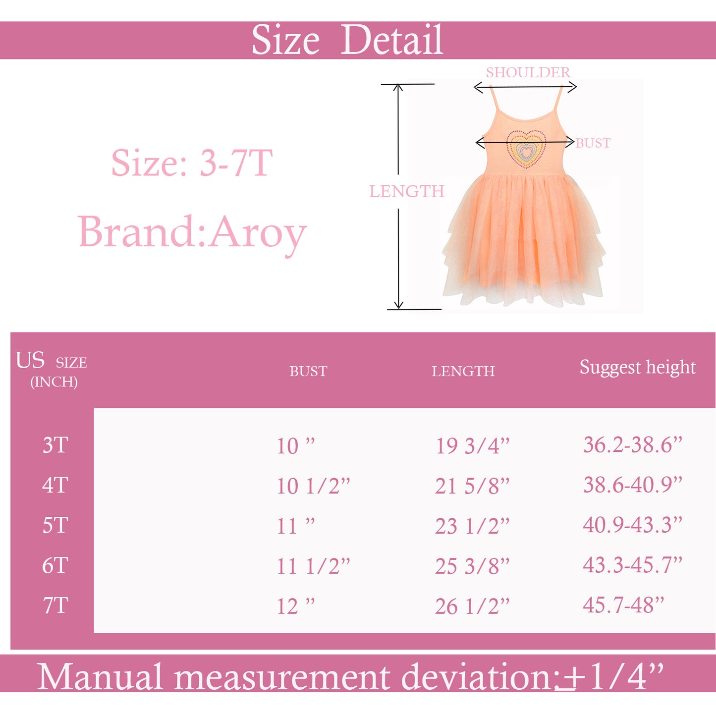 Girl's Peach Heart Tutu Dress For 3-7 Years #22008