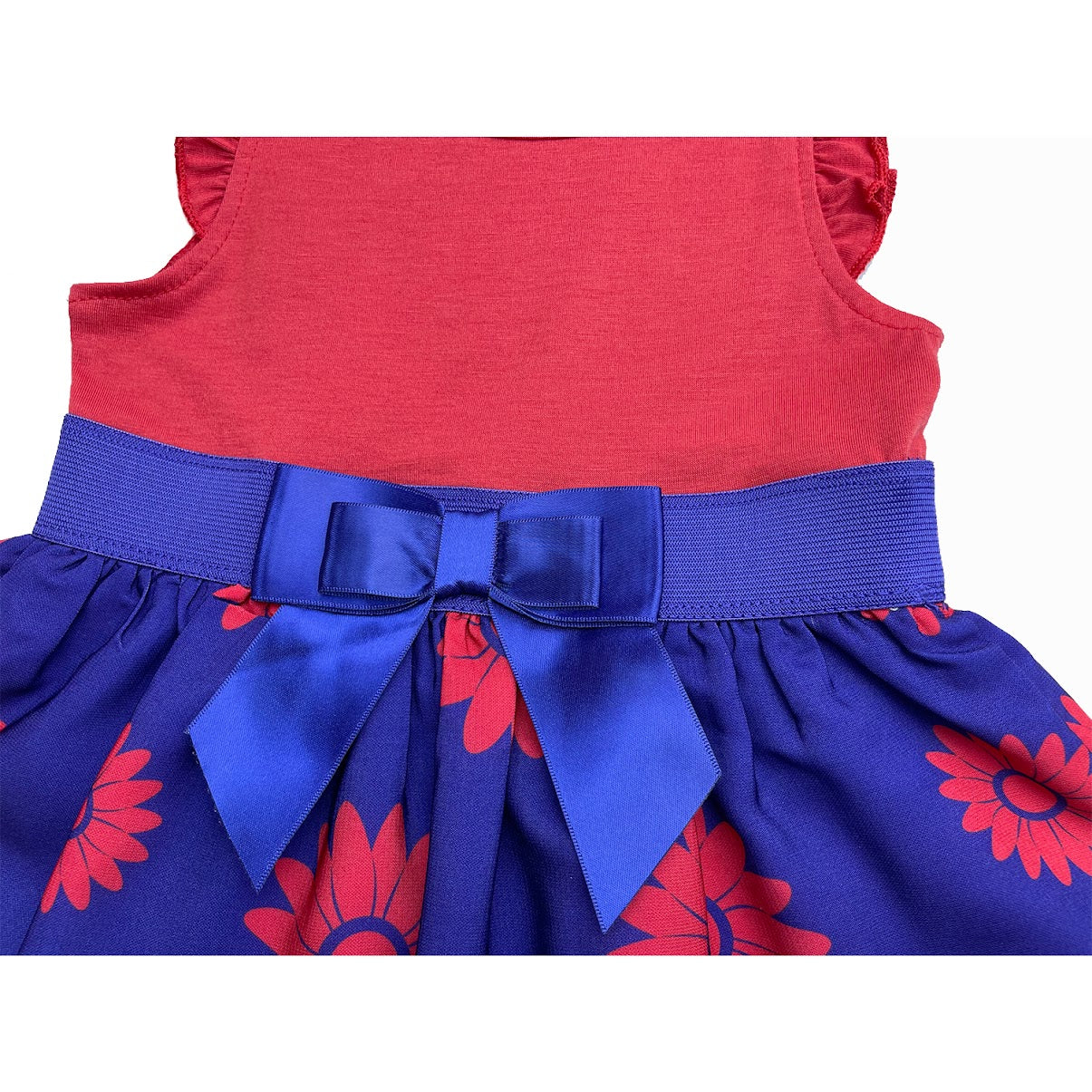 Girls Red Blue Sun Flower Twirl Dress for 3-7 Years