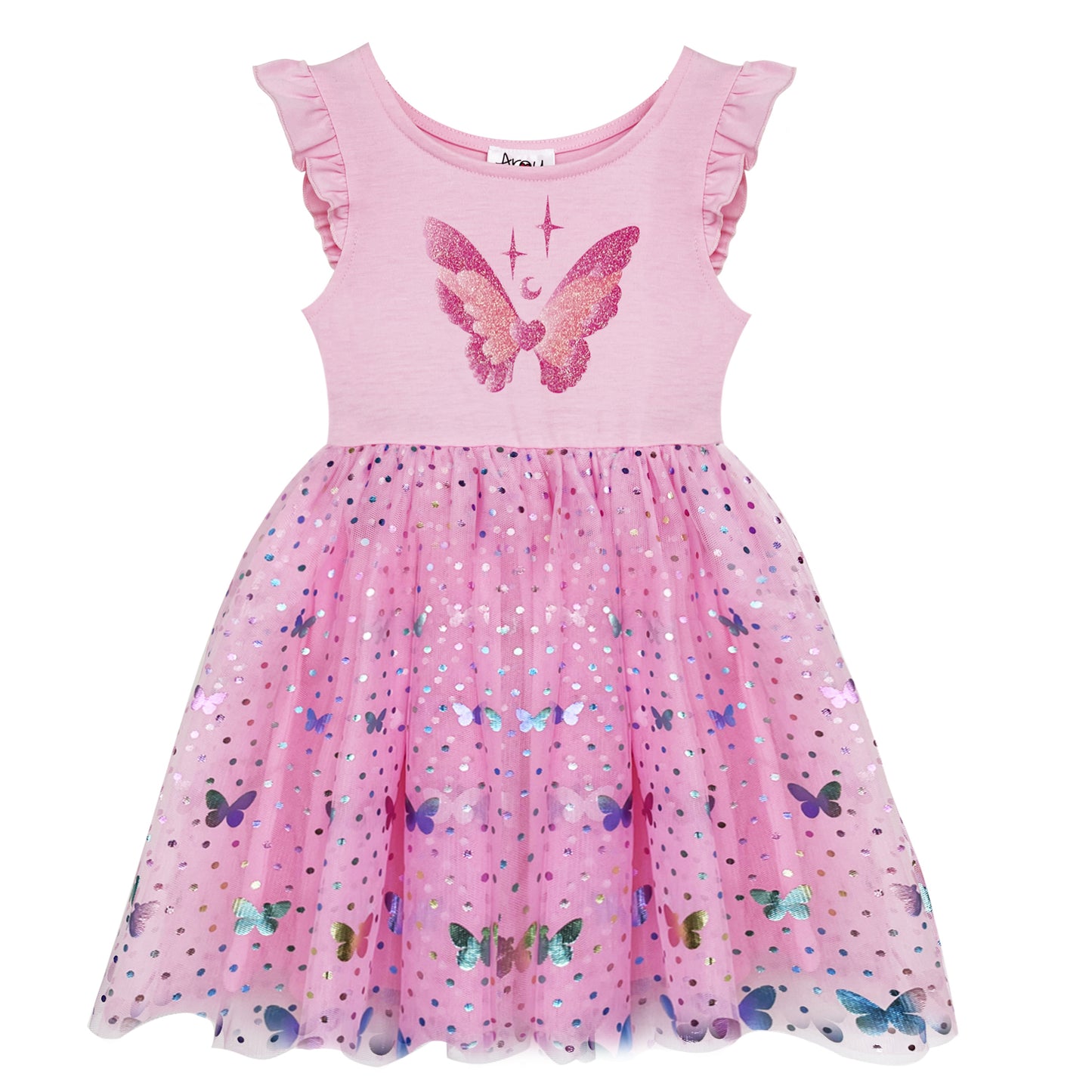 Girls Pink Butterfly Tutu Dress for 3-7 Years with FREE Pink Hair Scrunchies #22007