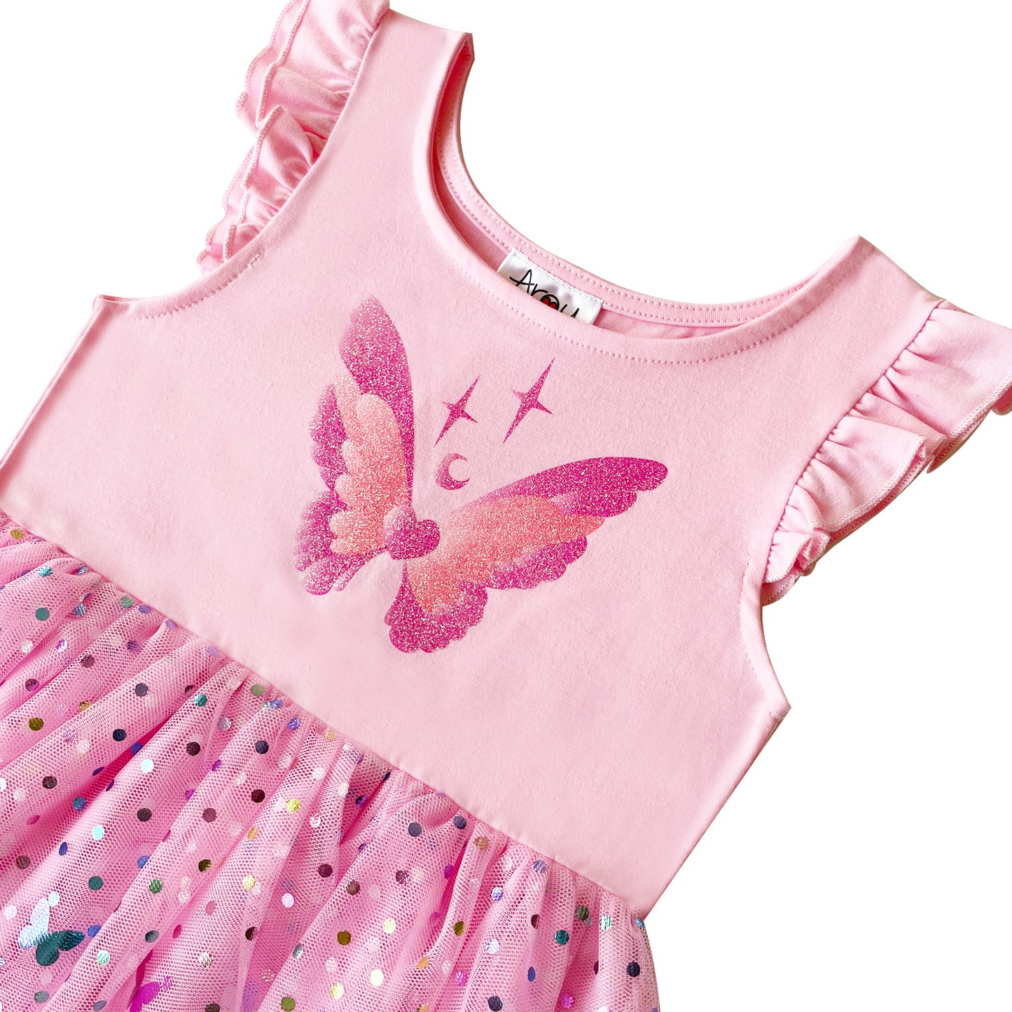 Girls Pink Butterfly Tutu Dress for 3-7 Years with FREE Pink Hair Scrunchies #22007