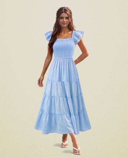 Flutter Sleeve Smocked top Midi Dress #Z6G125