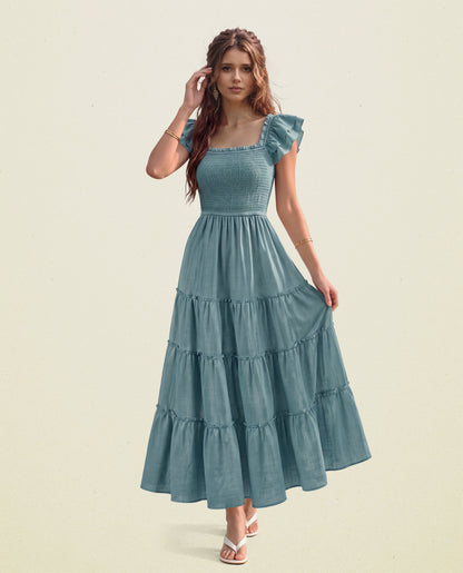 Flutter Sleeve Smocked top Midi Dress #Z6G125