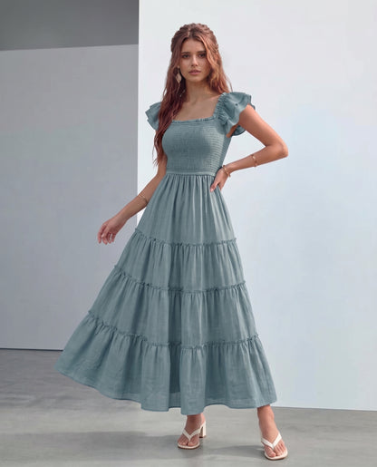Flutter Sleeve Smocked top Midi Dress #Z6G125