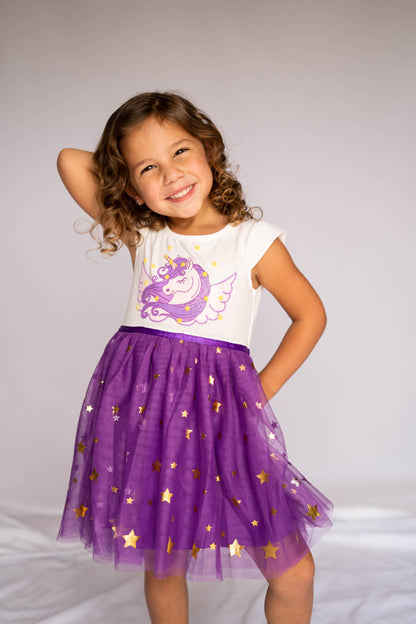 Girls Purple Unicorn Tutu Dress for 3-7 Years #22003