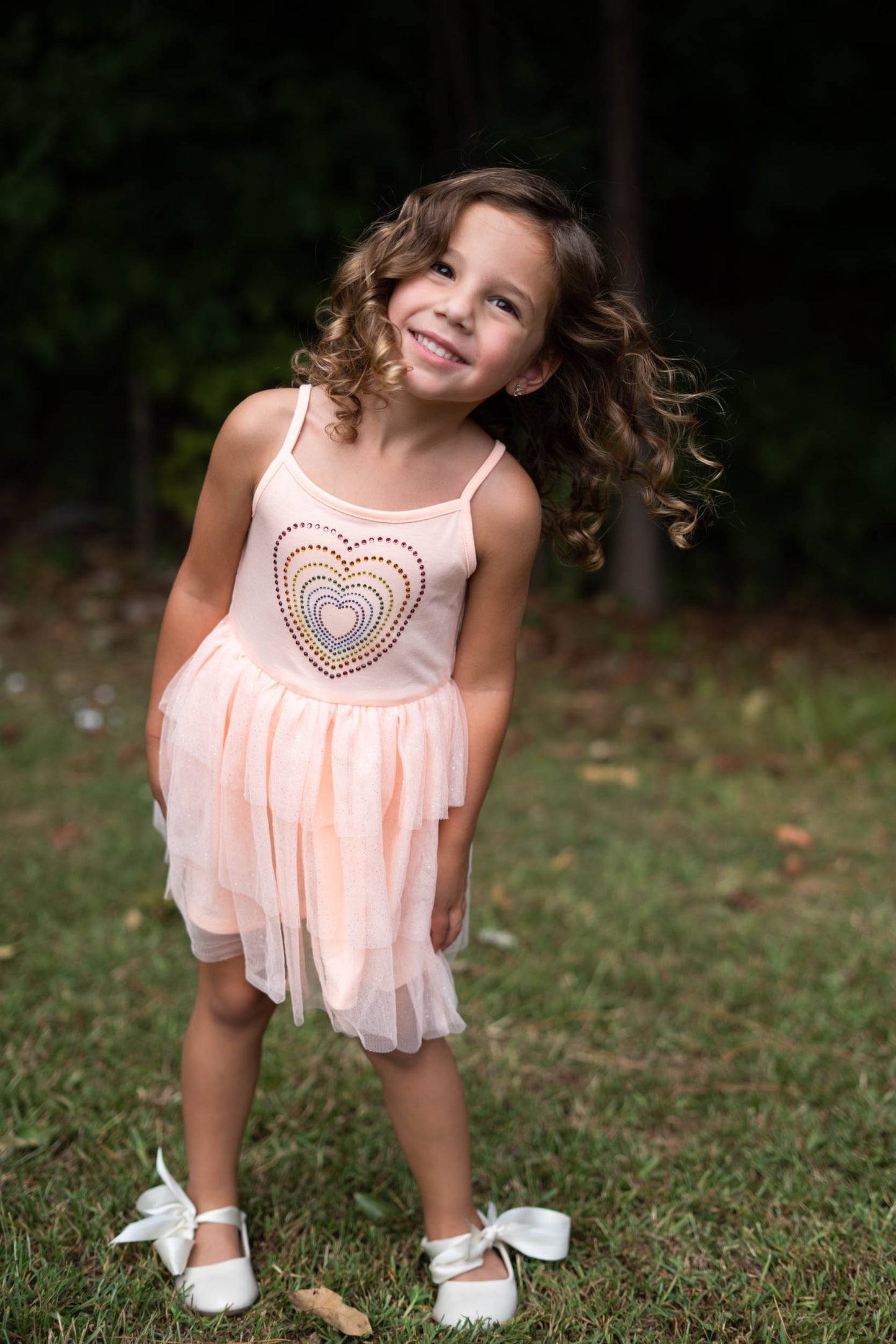 Girl's Peach Heart Tutu Dress For 3-7 Years #22008