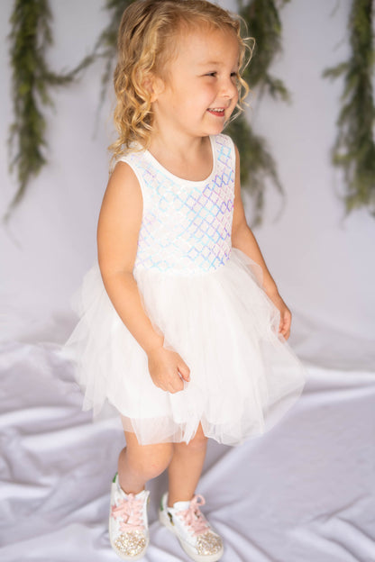 White Flower Sequin Dress#2204009