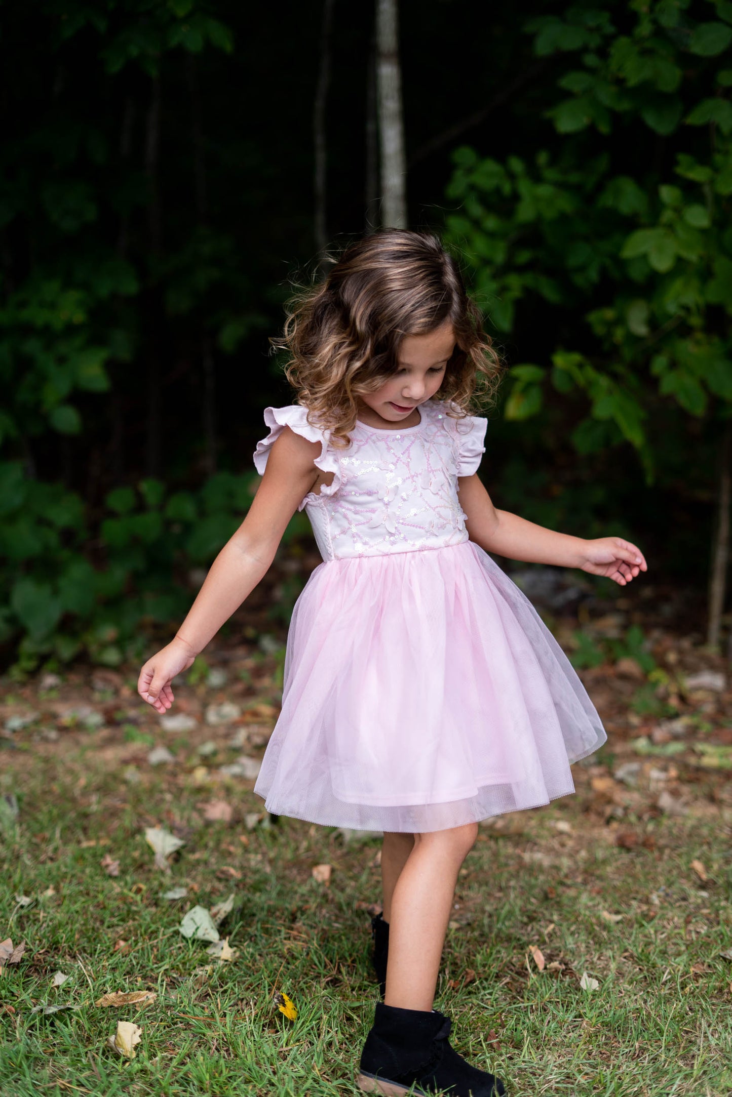 3D Pink Sequin Butterfly Tutu Dress #2204007