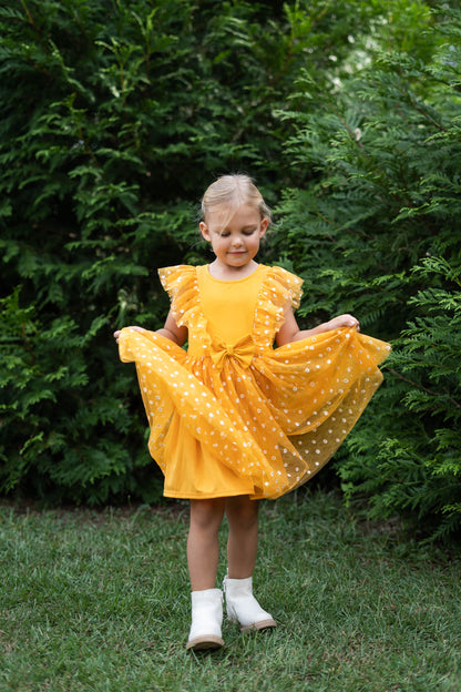 Gold Ruffle Lace Dress with Free Gold Hair Scrunchies #2205038