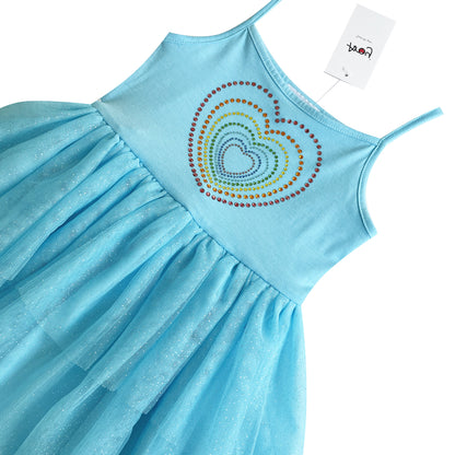 Girl's Blue Heart Tutu Dress For 3-7 Years #22008