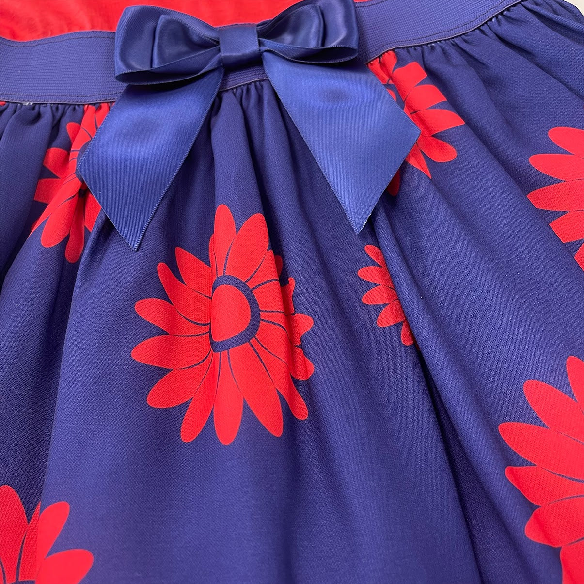 Girls Red Blue Sun Flower Twirl Dress for 3-7 Years