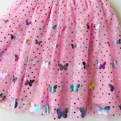 Girls Pink Butterfly Tutu Dress for 3-7 Years with FREE Pink Hair Scrunchies #22007
