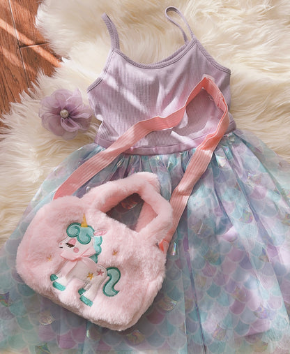 Girls Fluffy Unicorn Crossbody Bag